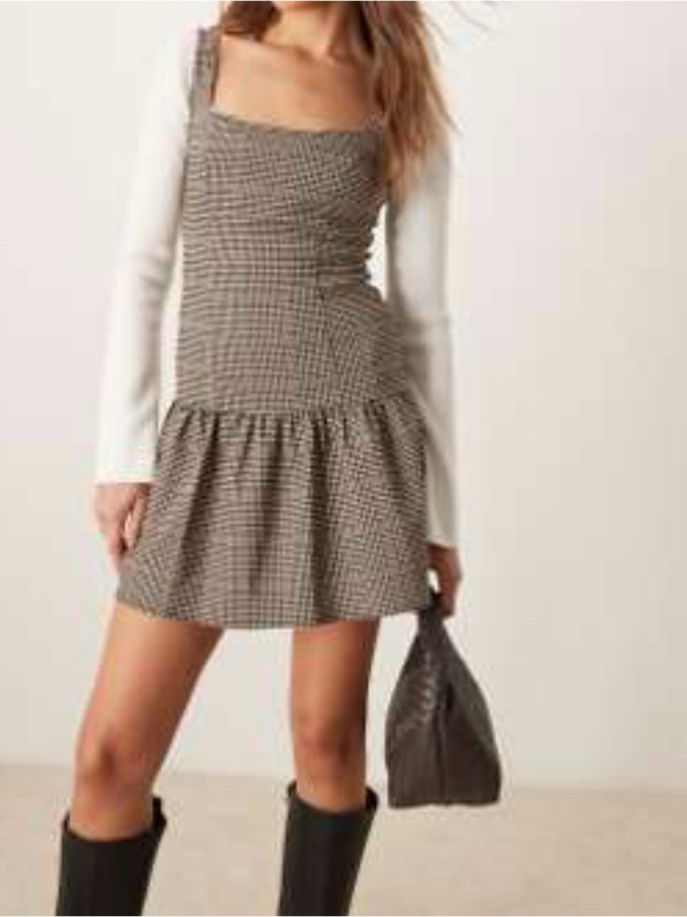Miss Selfridge Black & Brown Houndstooth Square-Neck Mini Dress